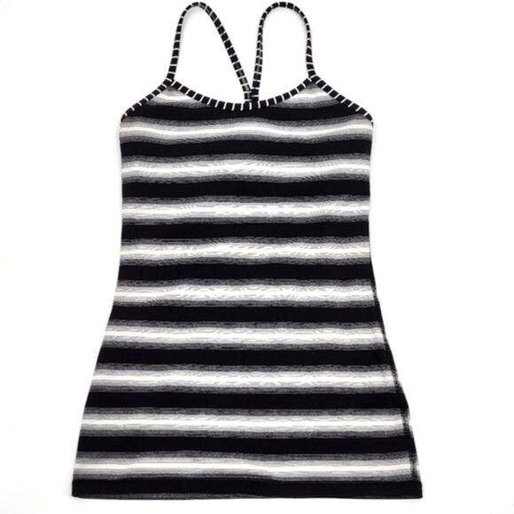 Lululemon Power Y Tank Top Shirt Built-Support No Padding 6 Black White Stripes - Picture 1 of 11